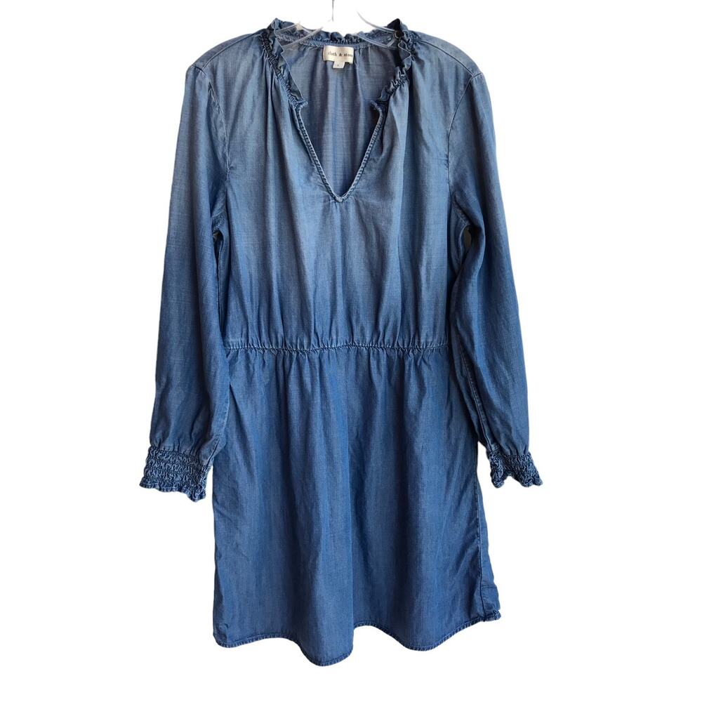 Cloth and Stone Tencel Chambray Ruffled Shirtdress size L Ombre, no belt